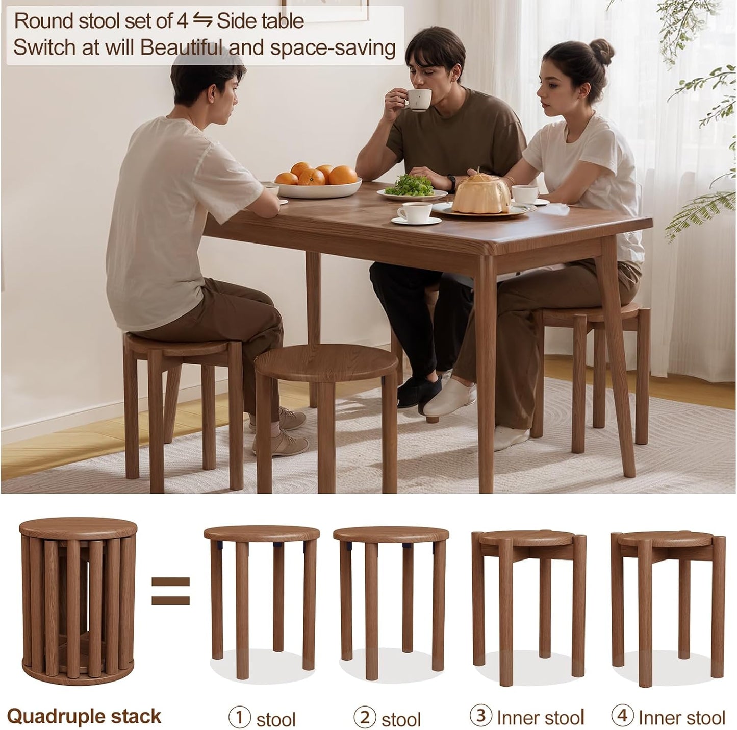 4-in-1 Stackable Wood Stool Set