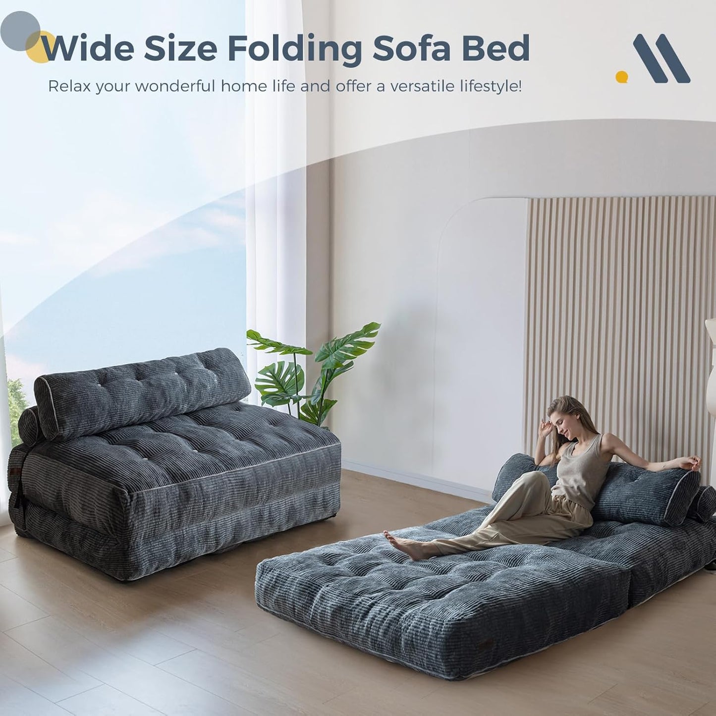 Folding Sofa Bed, Convertible Sleeper Chair with Pillow, Portable Floor Lounge Chair Bed, Dark Grey, Single