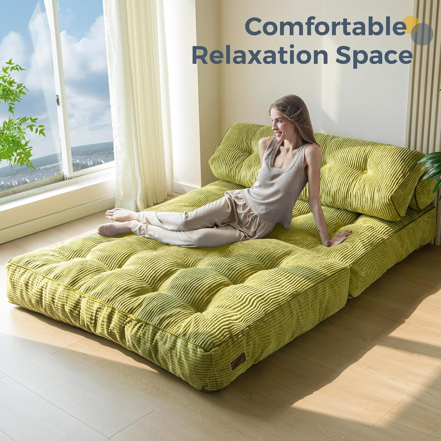 Folding Sofa Bed, Convertible Sleeper Chair with Pillow, Portable Floor Lounge Chair Bed, Dark Grey, Single
