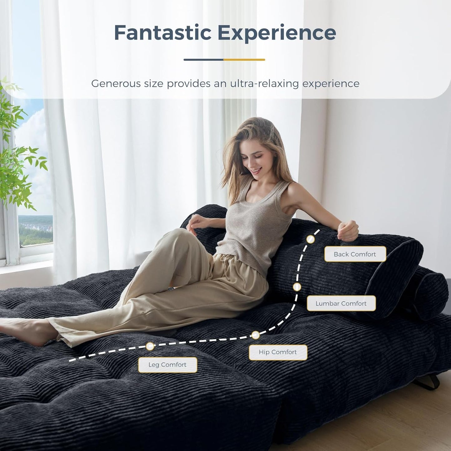 Folding Sofa Bed, Convertible Sleeper Chair with Pillow, Portable Floor Lounge Chair Bed, Dark Grey, Single