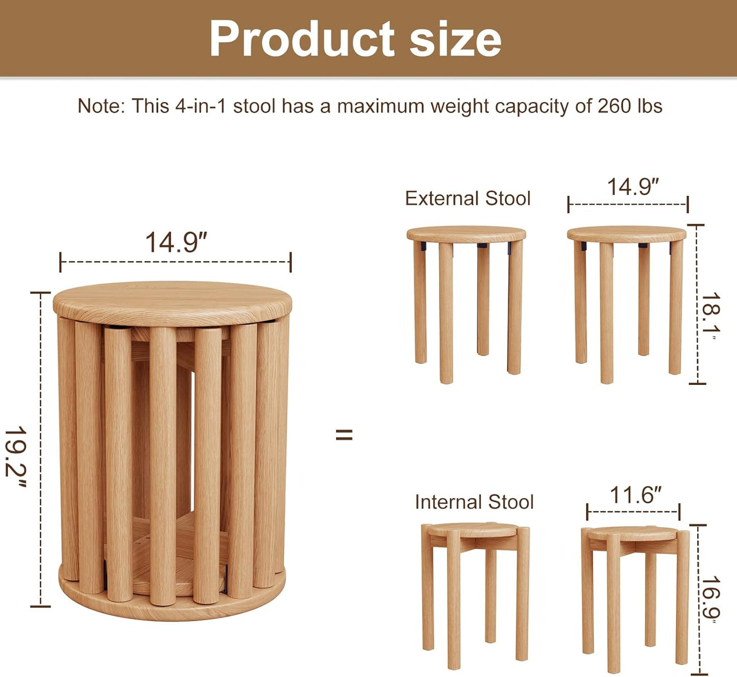 4-in-1 Stackable Wood Stool Set