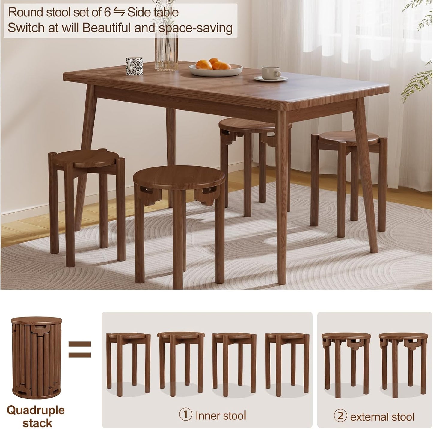 4-in-1 Stackable Wood Stool Set
