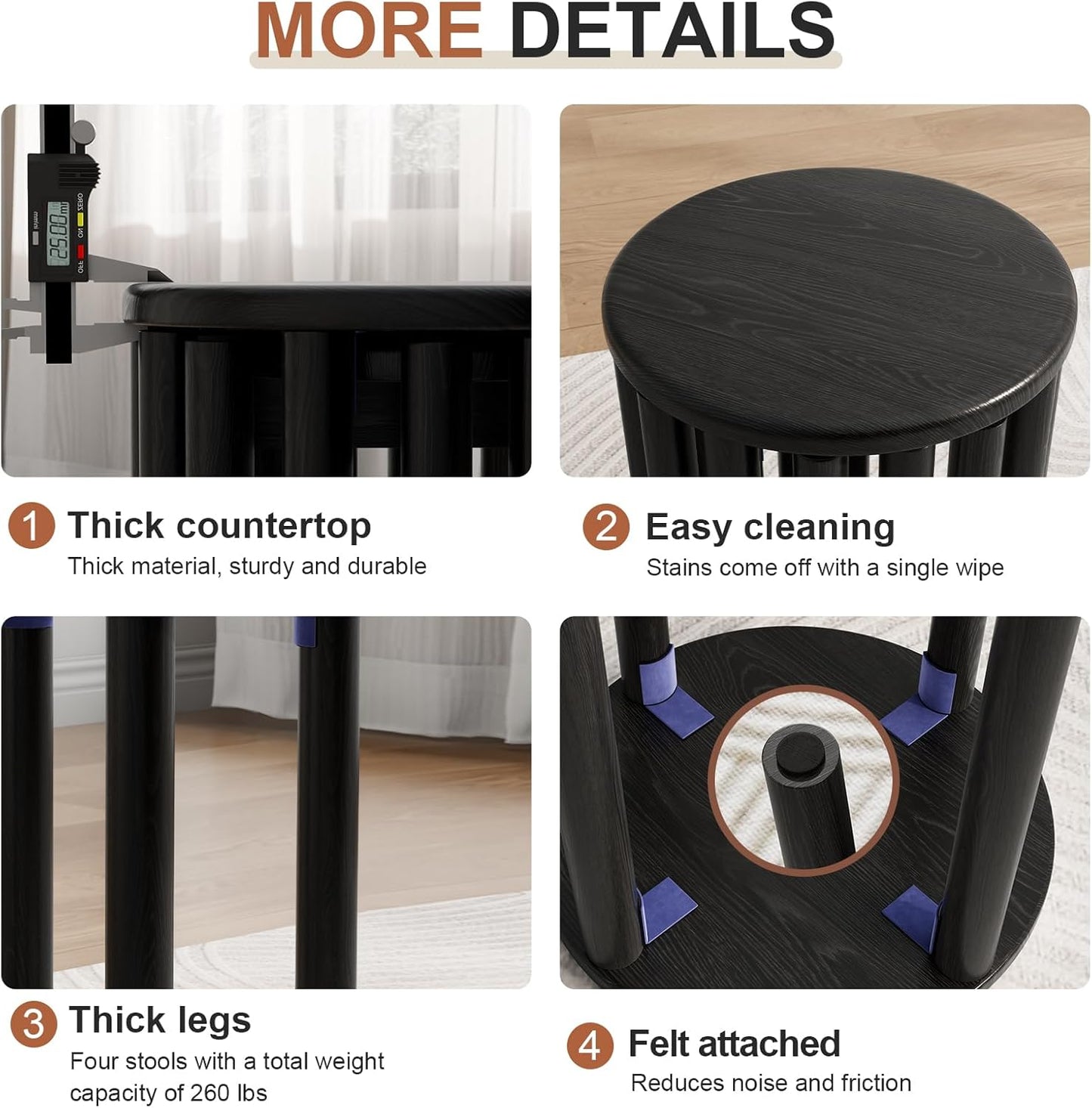 4-in-1 Stackable Wood Stool Set