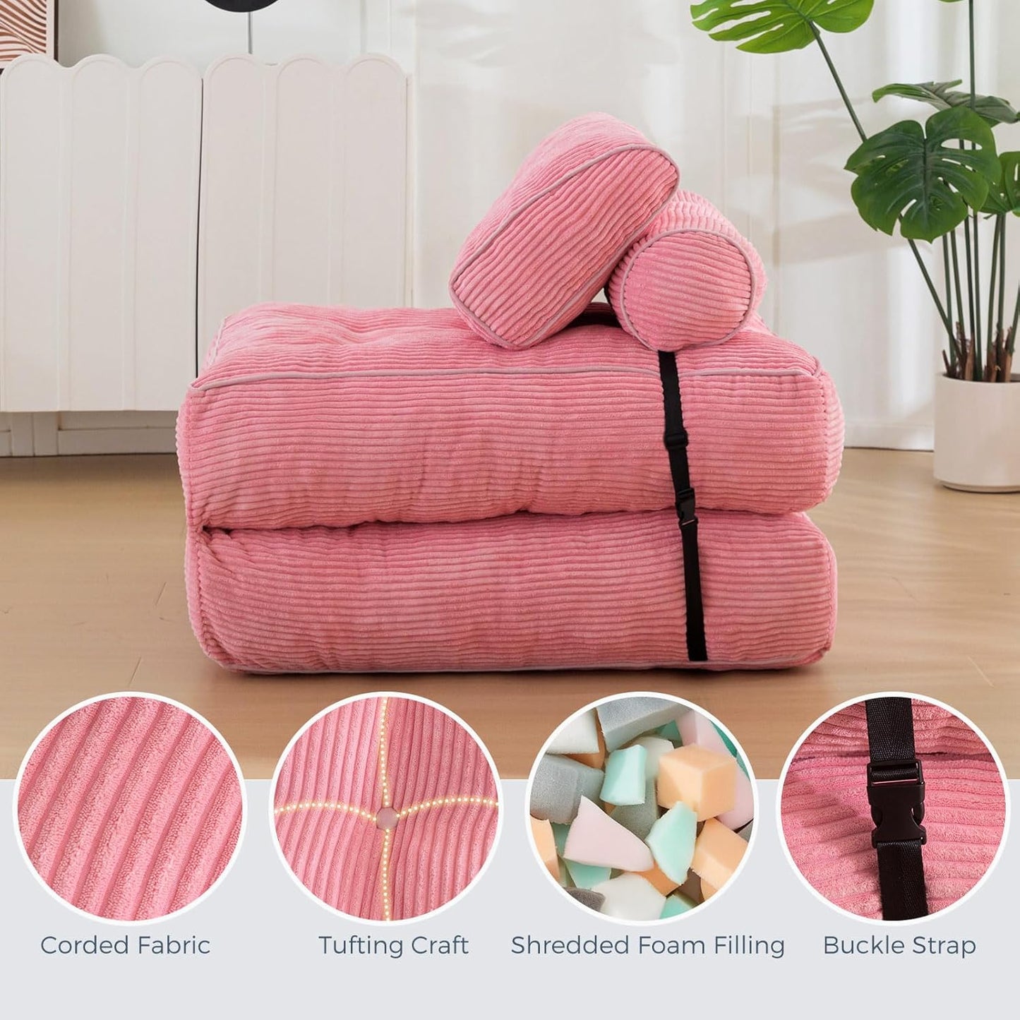 Folding Sofa Bed, Convertible Sleeper Chair with Pillow, Portable Floor Lounge Chair Bed, Dark Grey, Single