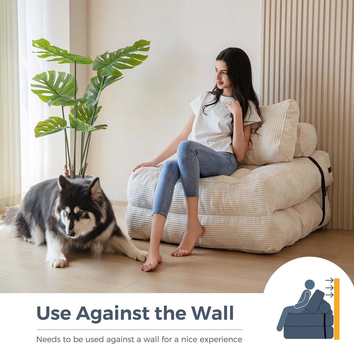Folding Sofa Bed, Convertible Sleeper Chair with Pillow, Portable Floor Lounge Chair Bed, Dark Grey, Single