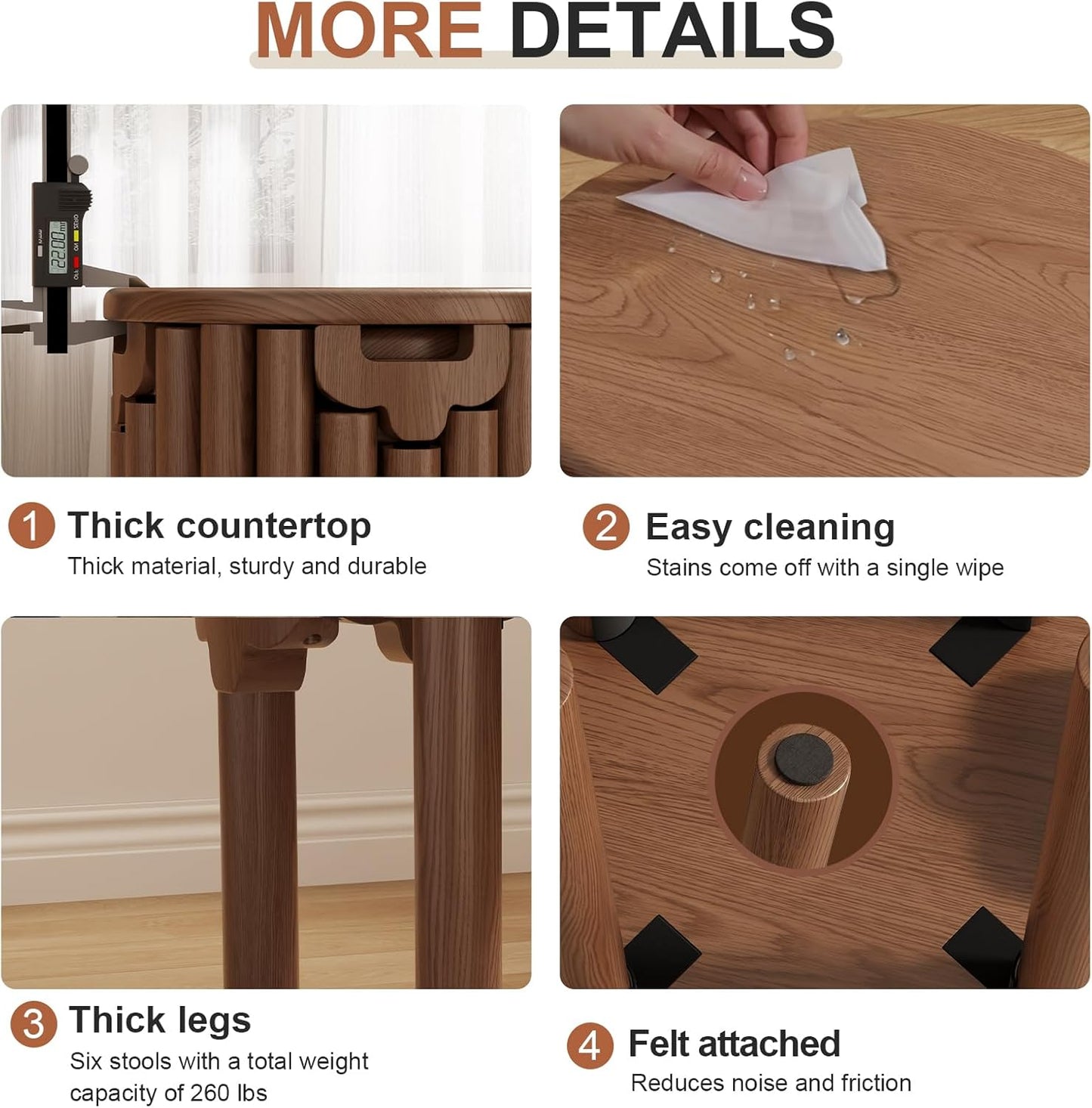 4-in-1 Stackable Wood Stool Set