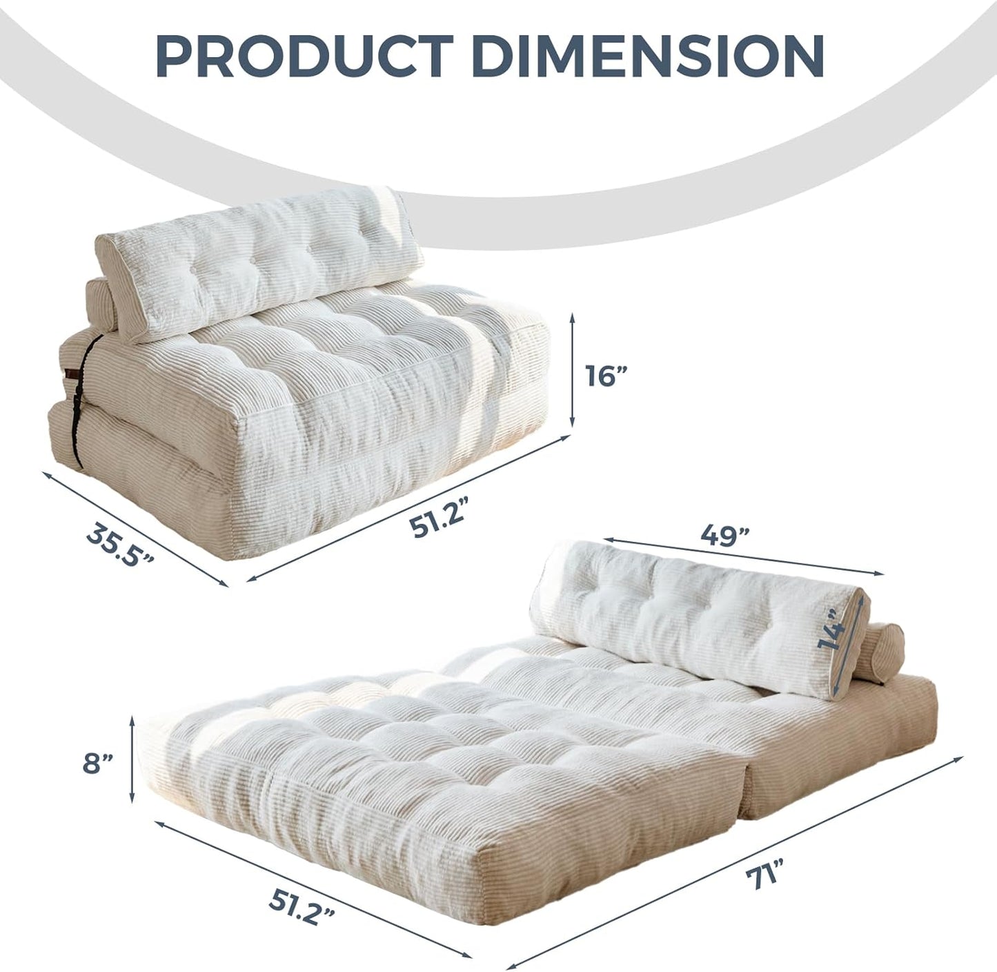 Folding Sofa Bed, Convertible Sleeper Chair with Pillow, Portable Floor Lounge Chair Bed, Dark Grey, Single