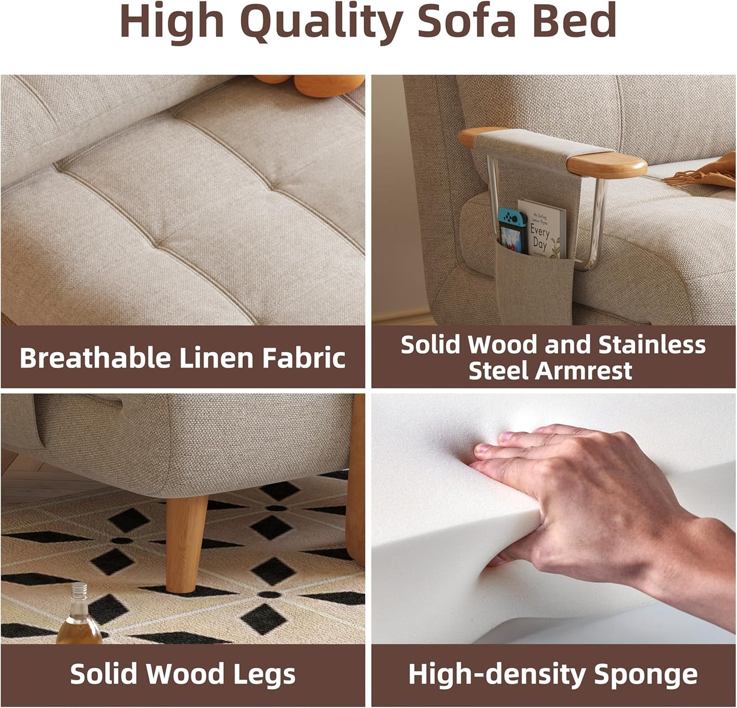 Modern Convertible Chair Bed with Wood Legs