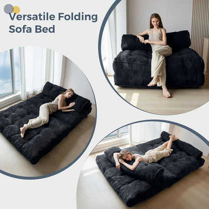 Folding Sofa Bed, Convertible Sleeper Chair with Pillow, Portable Floor Lounge Chair Bed, Dark Grey, Single
