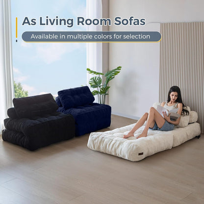 Folding Sofa Bed, Convertible Sleeper Chair with Pillow, Portable Floor Lounge Chair Bed, Dark Grey, Single