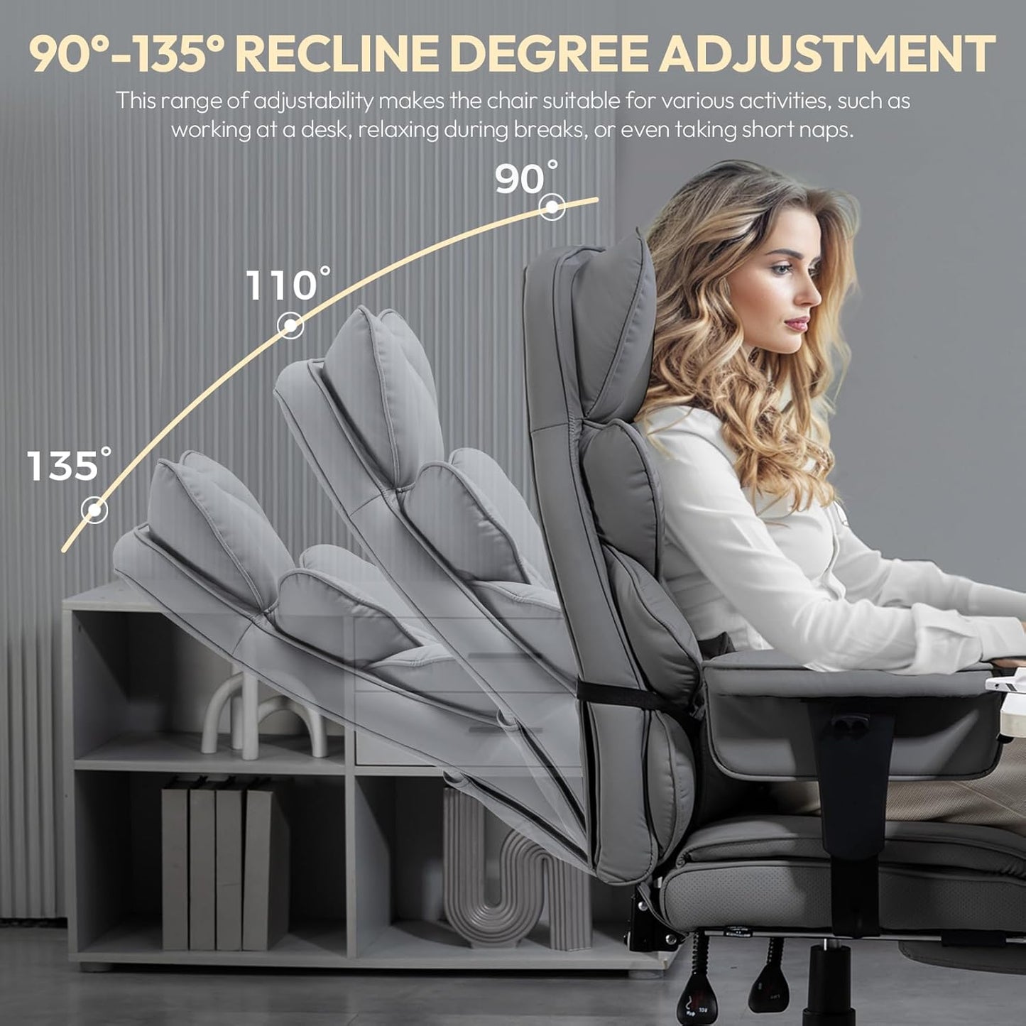 Dowinx Big & Tall Office Chair with Pocket Spring Cushion, Adjustable Armrests, Lumbar Support & Footrest