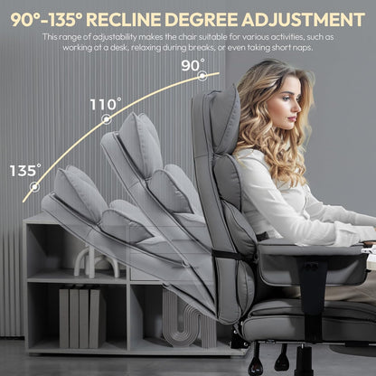 Dowinx Big & Tall Office Chair with Pocket Spring Cushion, Adjustable Armrests, Lumbar Support & Footrest