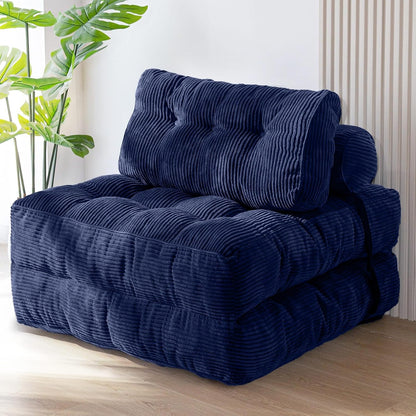 Folding Sofa Bed, Convertible Sleeper Chair with Pillow, Portable Floor Lounge Chair Bed, Dark Grey, Single