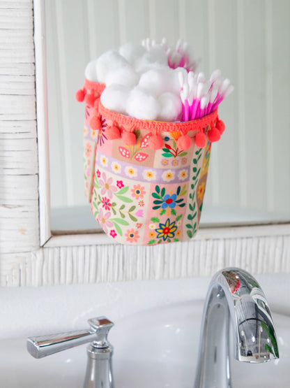 Suction Mounted Toothbrush Holder - Pink Folk Flower