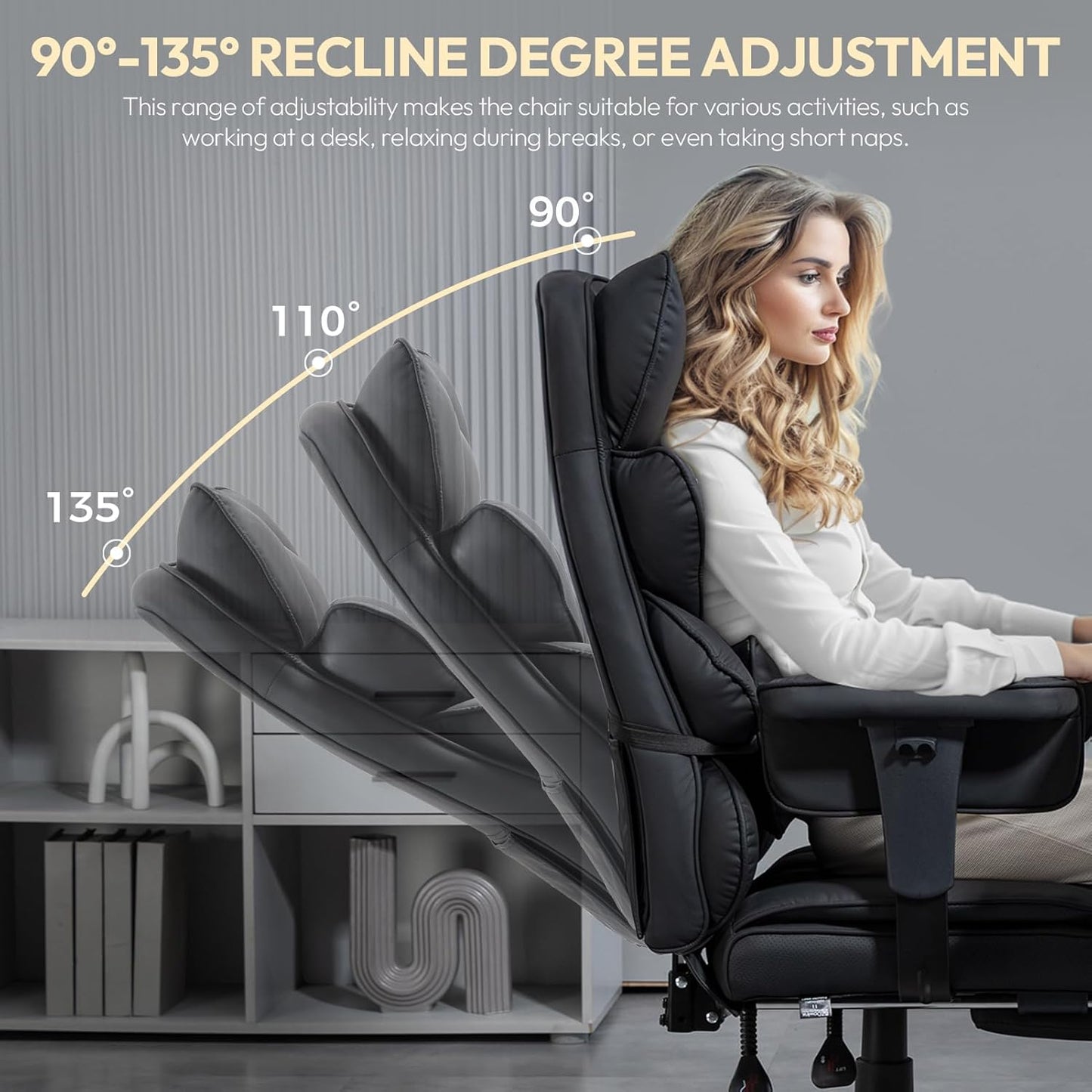 Dowinx Big & Tall Office Chair with Pocket Spring Cushion, Adjustable Armrests, Lumbar Support & Footrest