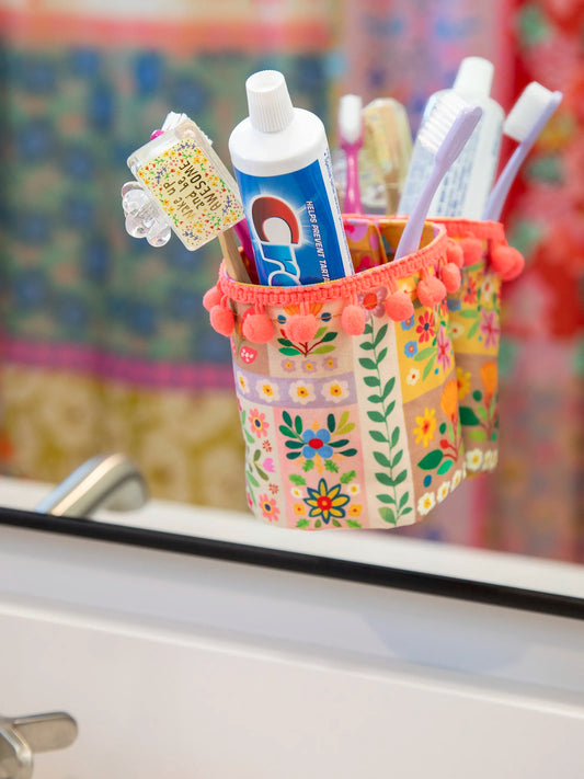 Suction Mounted Toothbrush Holder - Pink Folk Flower