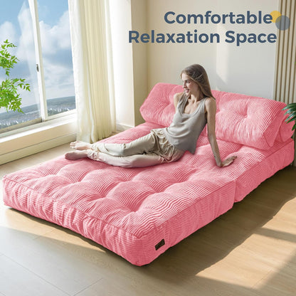Folding Sofa Bed, Convertible Sleeper Chair with Pillow, Portable Floor Lounge Chair Bed, Dark Grey, Single