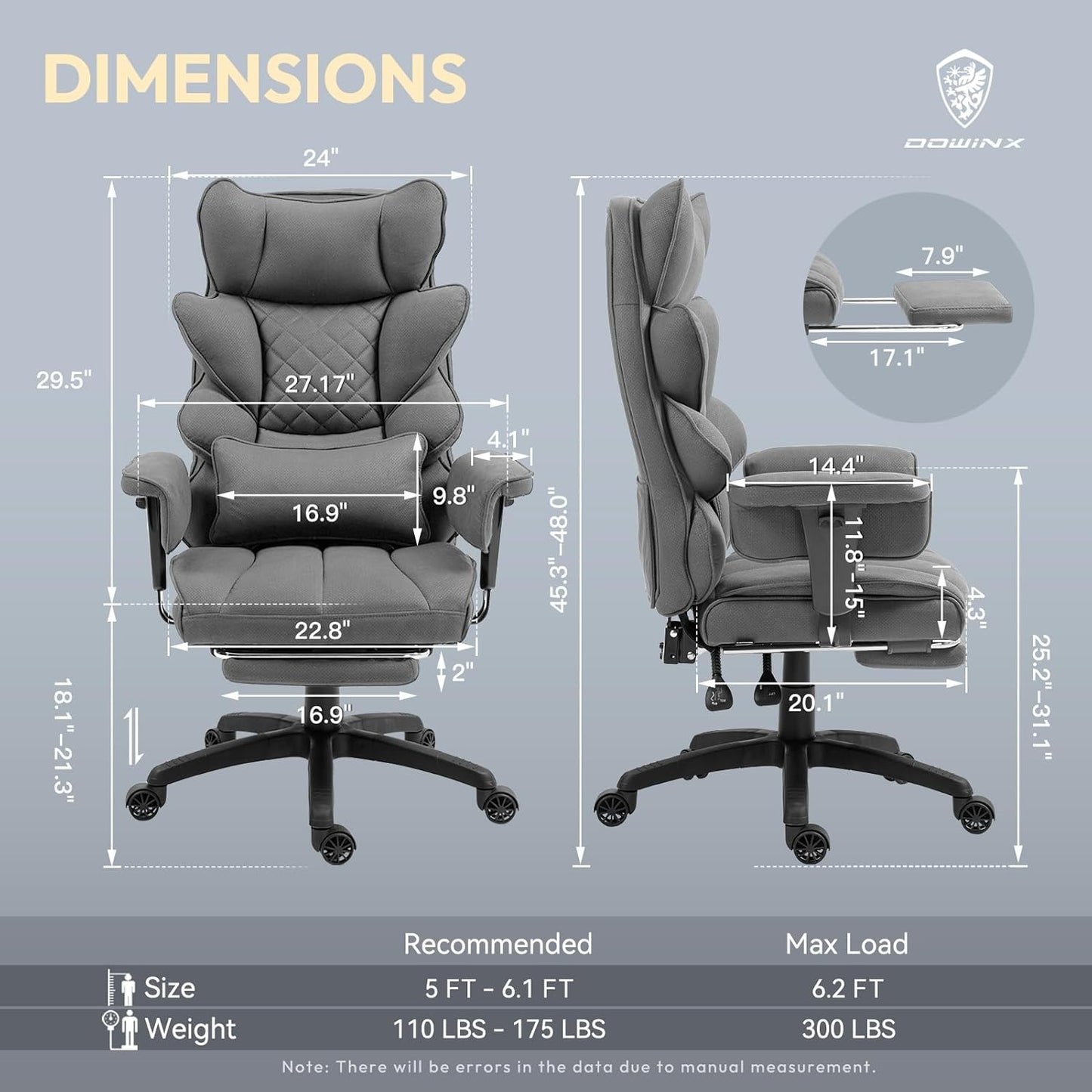 Dowinx Big & Tall Office Chair with Pocket Spring Cushion, Adjustable Armrests, Lumbar Support & Footrest