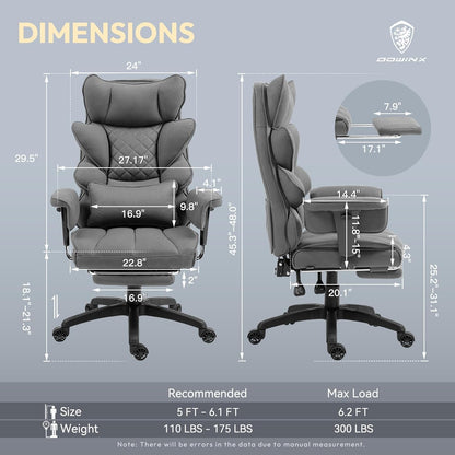 Dowinx Big & Tall Office Chair with Pocket Spring Cushion, Adjustable Armrests, Lumbar Support & Footrest