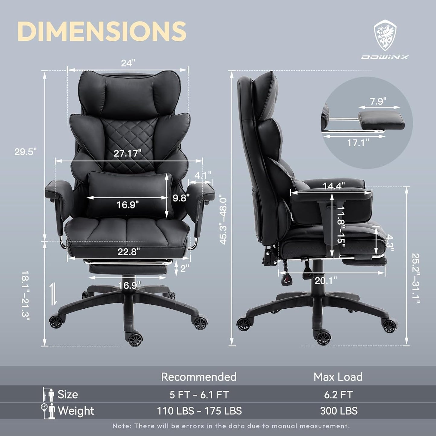 Dowinx Big & Tall Office Chair with Pocket Spring Cushion, Adjustable Armrests, Lumbar Support & Footrest