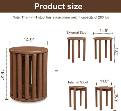 4-in-1 Stackable Wood Stool Set