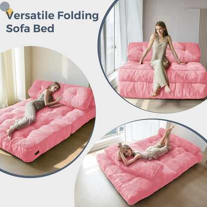 Folding Sofa Bed, Convertible Sleeper Chair with Pillow, Portable Floor Lounge Chair Bed, Dark Grey, Single