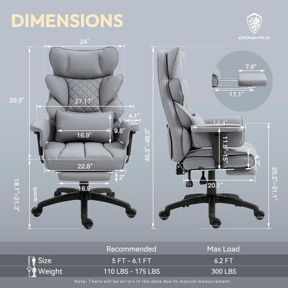 Dowinx Big & Tall Office Chair with Pocket Spring Cushion, Adjustable Armrests, Lumbar Support & Footrest