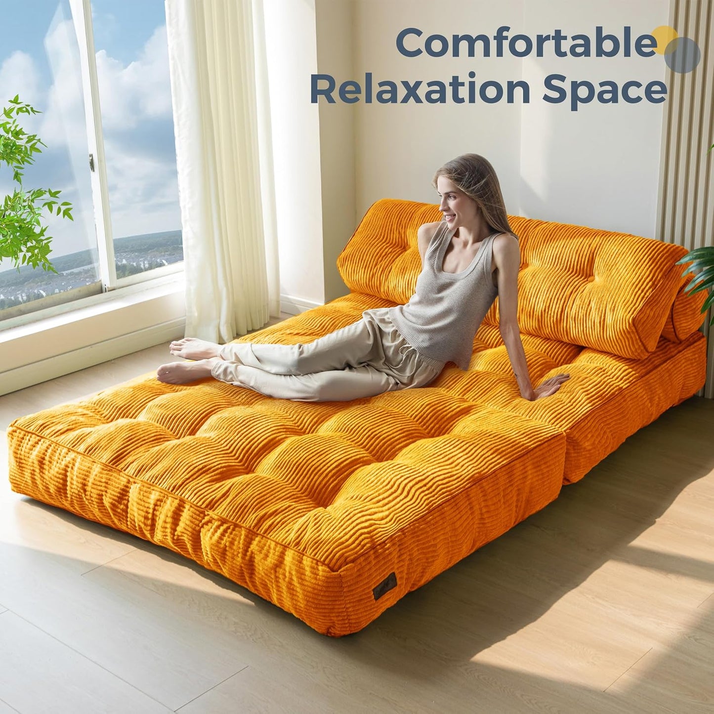 Folding Sofa Bed, Convertible Sleeper Chair with Pillow, Portable Floor Lounge Chair Bed, Dark Grey, Single