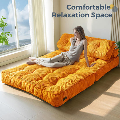 Folding Sofa Bed, Convertible Sleeper Chair with Pillow, Portable Floor Lounge Chair Bed, Dark Grey, Single