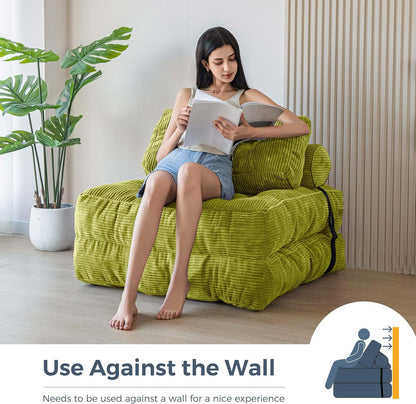 Folding Sofa Bed, Convertible Sleeper Chair with Pillow, Portable Floor Lounge Chair Bed, Dark Grey, Single