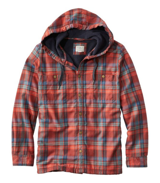 Men's Fleece-Lined Flannel Shirt, Hooded Snap Front, Slightly Fitted