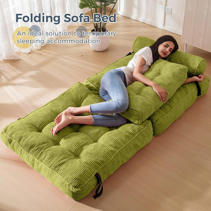 Folding Sofa Bed, Convertible Sleeper Chair with Pillow, Portable Floor Lounge Chair Bed, Dark Grey, Single