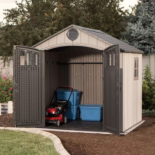 🔥Last Day Special Sale $39.99🔥Heavy-duty resin outdoor shed with lock, double doors and windows, windproof, rainproof and snowproof.