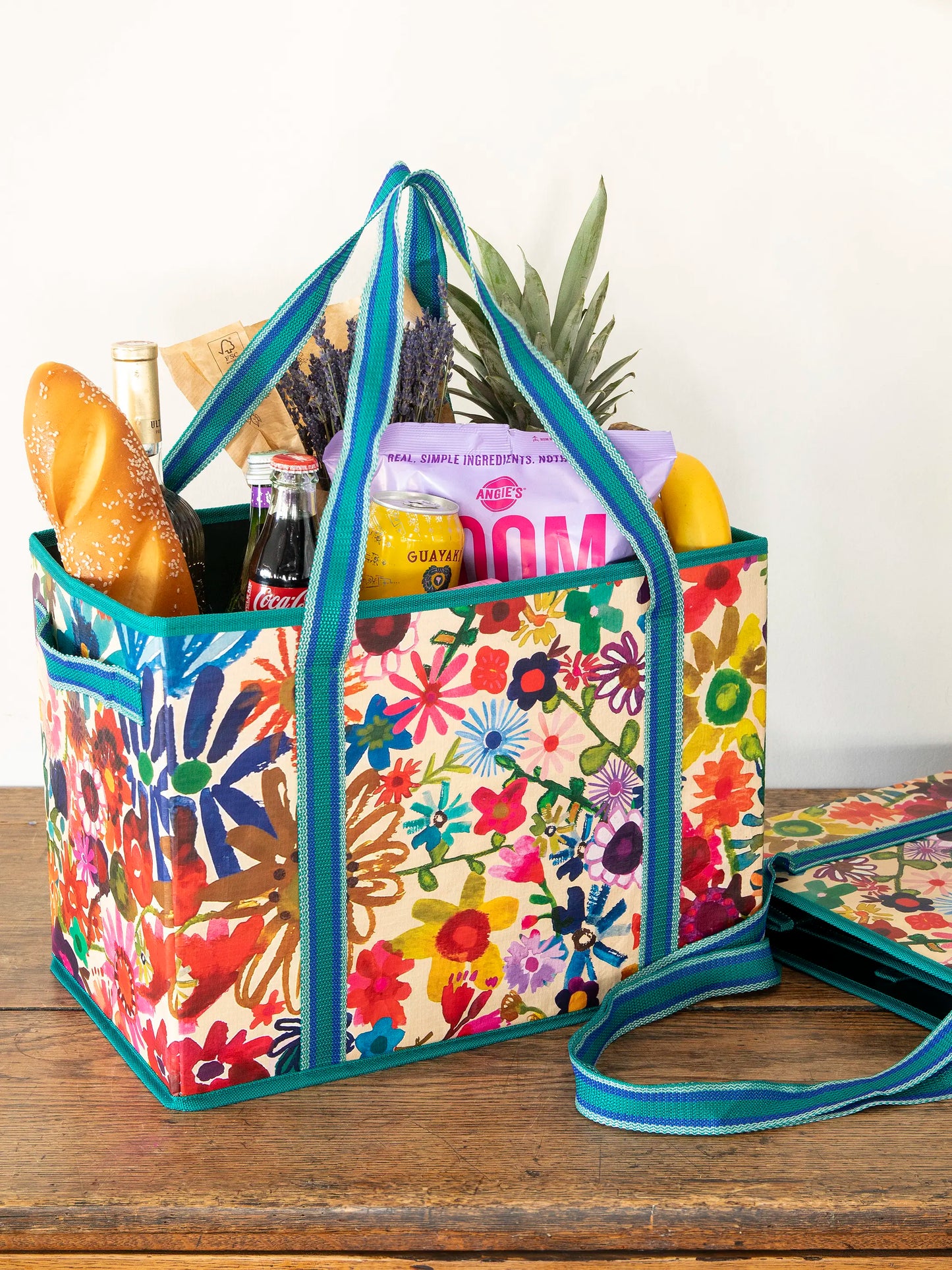 Set of 2 Heavy Duty Reusable Grocery & More Box Bags - Bright Floral Garden
