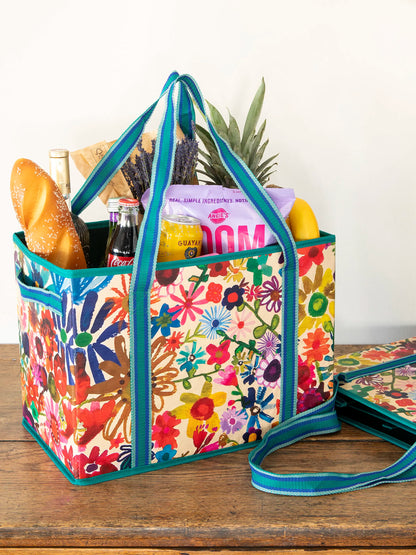 Set of 2 Heavy Duty Reusable Grocery & More Box Bags - Bright Floral Garden