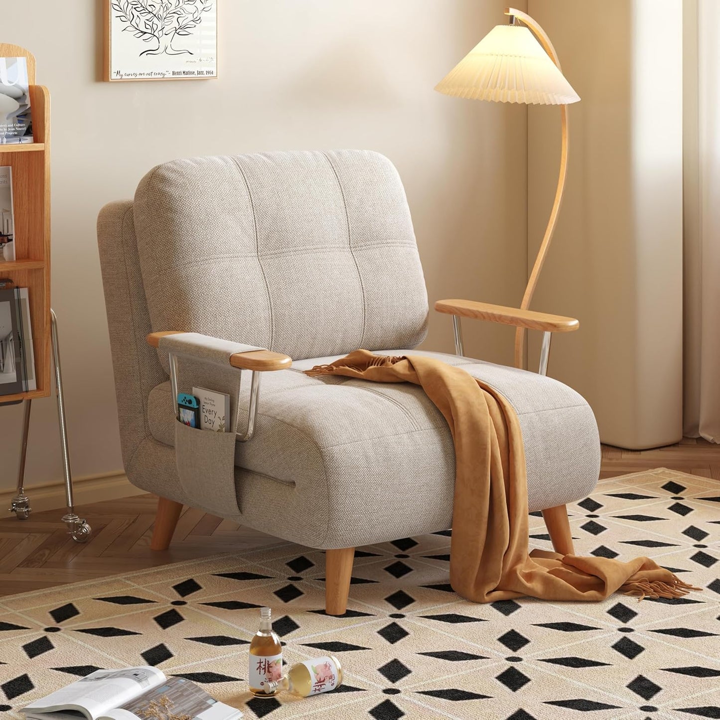 Modern Convertible Chair Bed with Wood Legs
