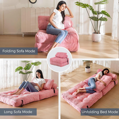 Folding Sofa Bed, Convertible Sleeper Chair with Pillow, Portable Floor Lounge Chair Bed, Dark Grey, Single