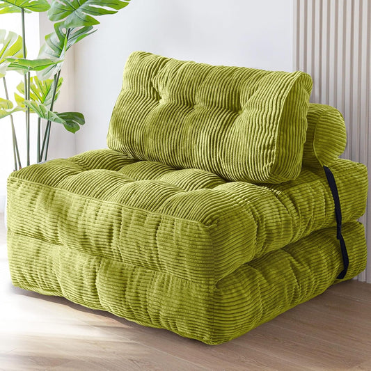 Folding Sofa Bed, Convertible Sleeper Chair with Pillow, Portable Floor Lounge Chair Bed, Dark Grey, Single