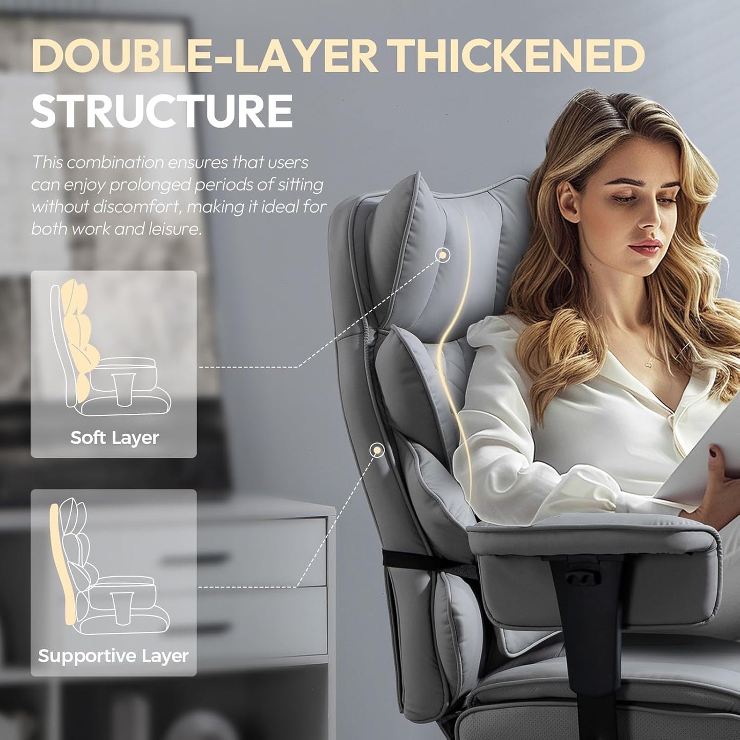 Dowinx Big & Tall Office Chair with Pocket Spring Cushion, Adjustable Armrests, Lumbar Support & Footrest