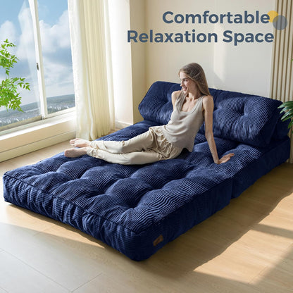 Folding Sofa Bed, Convertible Sleeper Chair with Pillow, Portable Floor Lounge Chair Bed, Dark Grey, Single