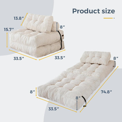 Folding Sofa Bed, Convertible Sleeper Chair with Pillow, Portable Floor Lounge Chair Bed, Dark Grey, Single