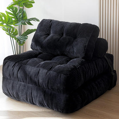 Folding Sofa Bed, Convertible Sleeper Chair with Pillow, Portable Floor Lounge Chair Bed, Dark Grey, Single