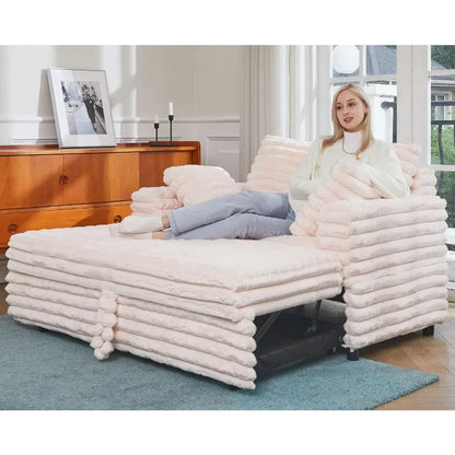 Upholstered Chaise Lounge Pull-Out Sofa Bed with Pillows, Plush Cord Sleeper Chair for Living Room