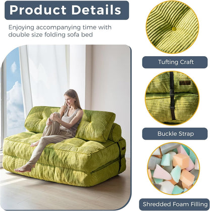 Folding Sofa Bed, Convertible Sleeper Chair with Pillow, Portable Floor Lounge Chair Bed, Dark Grey, Single