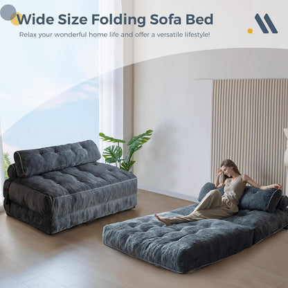 Folding Sofa Bed, Convertible Sleeper Chair with Pillow, Portable Floor Lounge Chair Bed, Dark Grey, Single