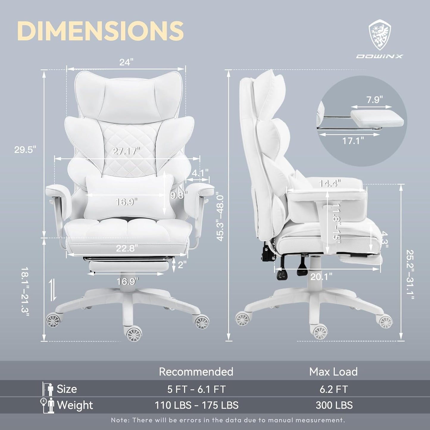 Dowinx Big & Tall Office Chair with Pocket Spring Cushion, Adjustable Armrests, Lumbar Support & Footrest