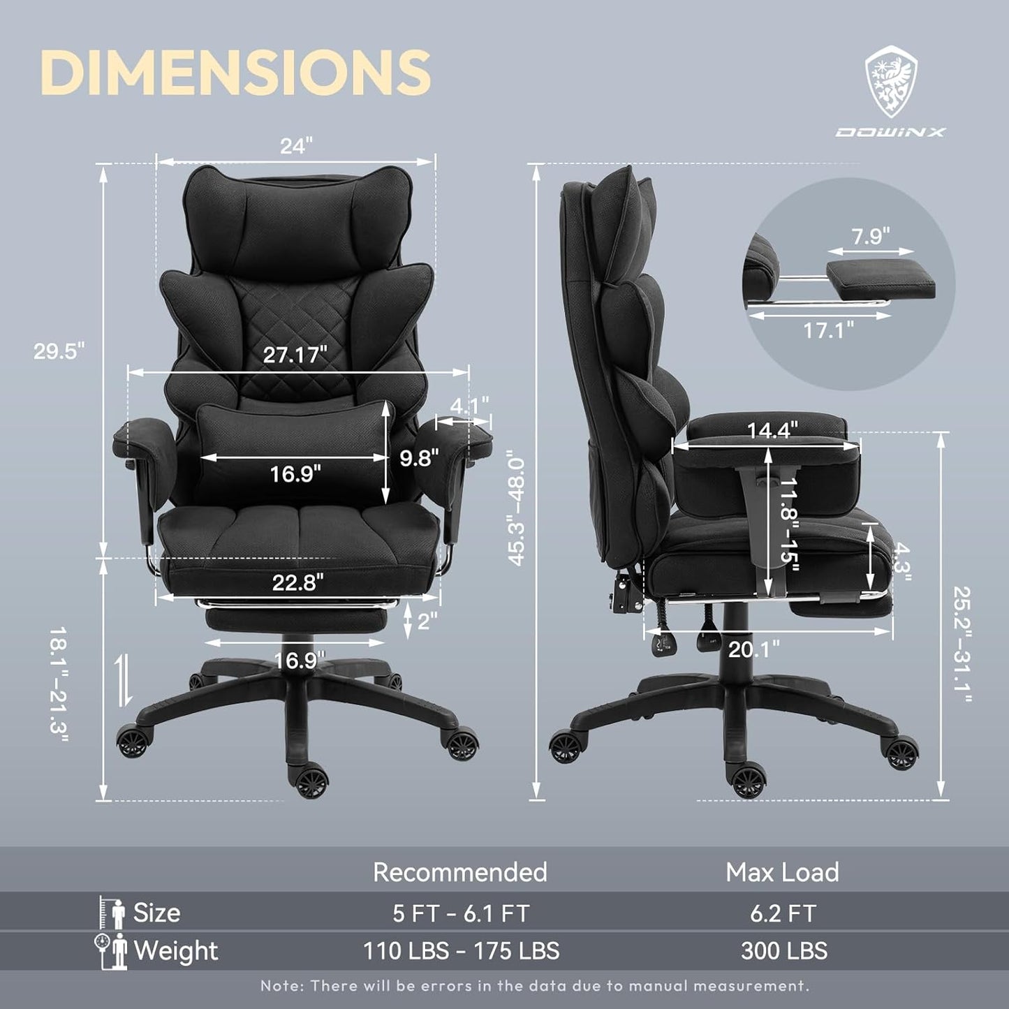 Dowinx Big & Tall Office Chair with Pocket Spring Cushion, Adjustable Armrests, Lumbar Support & Footrest