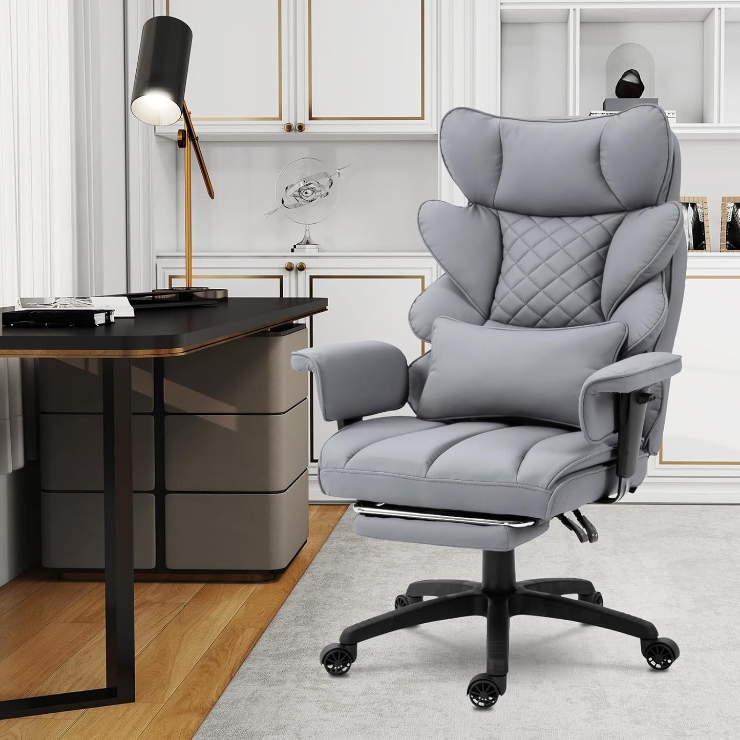 Dowinx Big & Tall Office Chair with Pocket Spring Cushion, Adjustable Armrests, Lumbar Support & Footrest