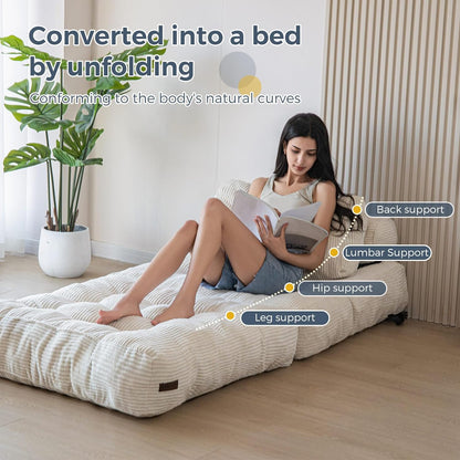 Folding Sofa Bed, Convertible Sleeper Chair with Pillow, Portable Floor Lounge Chair Bed, Dark Grey, Single