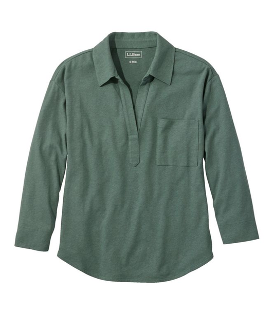 Women's Linen/Cotton Tee, Three-Quarter-Sleeve Splitneck Polo